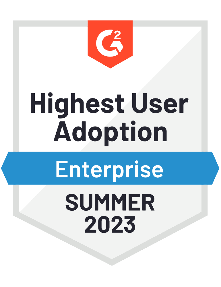 G2 highest user adoption award for customer education, enterprise